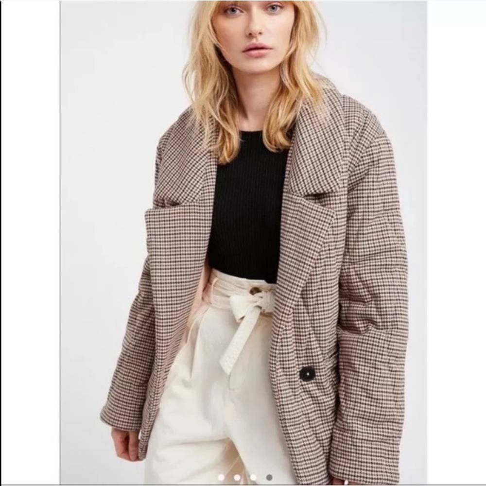 Free People Plaid Menswear Quilted Pillow Jacket